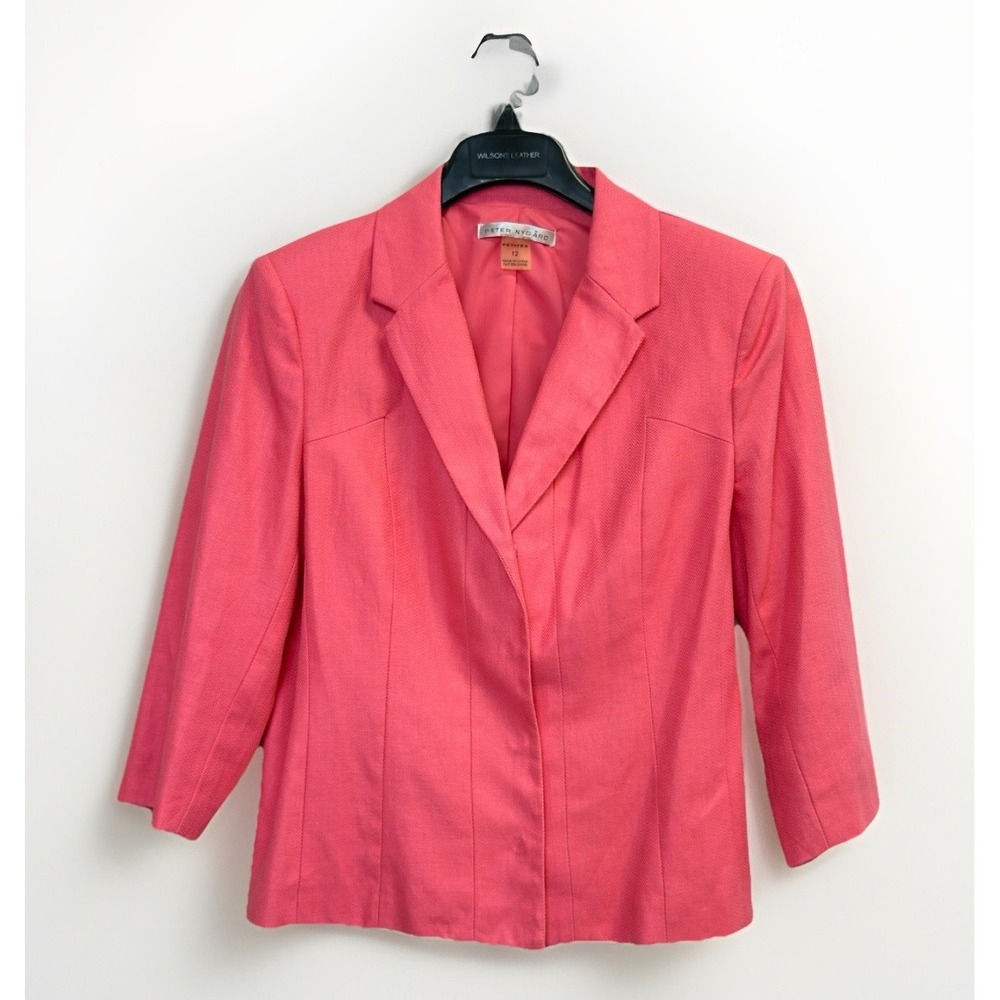Peter‎ Nygard Blazer Jacket Petites Size 12 Pink Linen Blend 3/4 Sleeve Lined